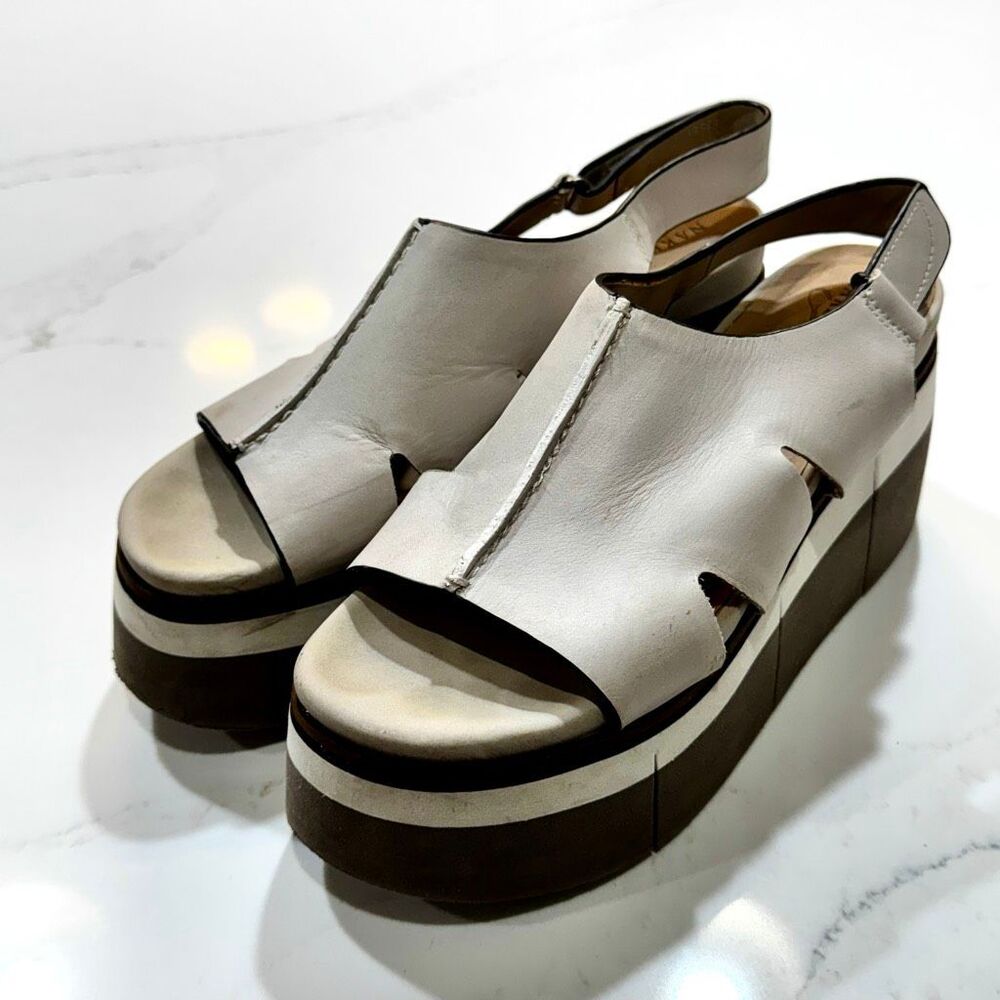 Naked Feet Geo Wedge Platform Sandals. Size 7.5. Color is Mist.